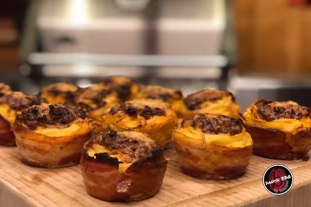 Pasta muffins med bacon – nem børneret på grill