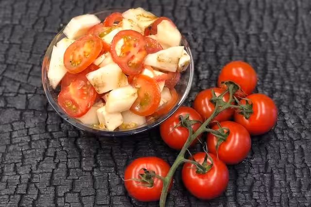 Tomatsalat med grillet Honningmelon og Mozzarella