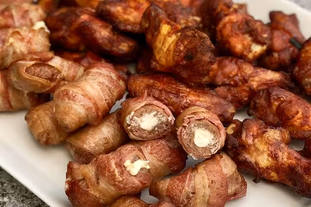 Bacon Bites - mini Bifteki med fyld og baconsvøbt IMG 7964