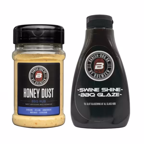 Honey Dust BBQ Rub 230 g og Swine Shine BBQ Glaze 425 ml sæt