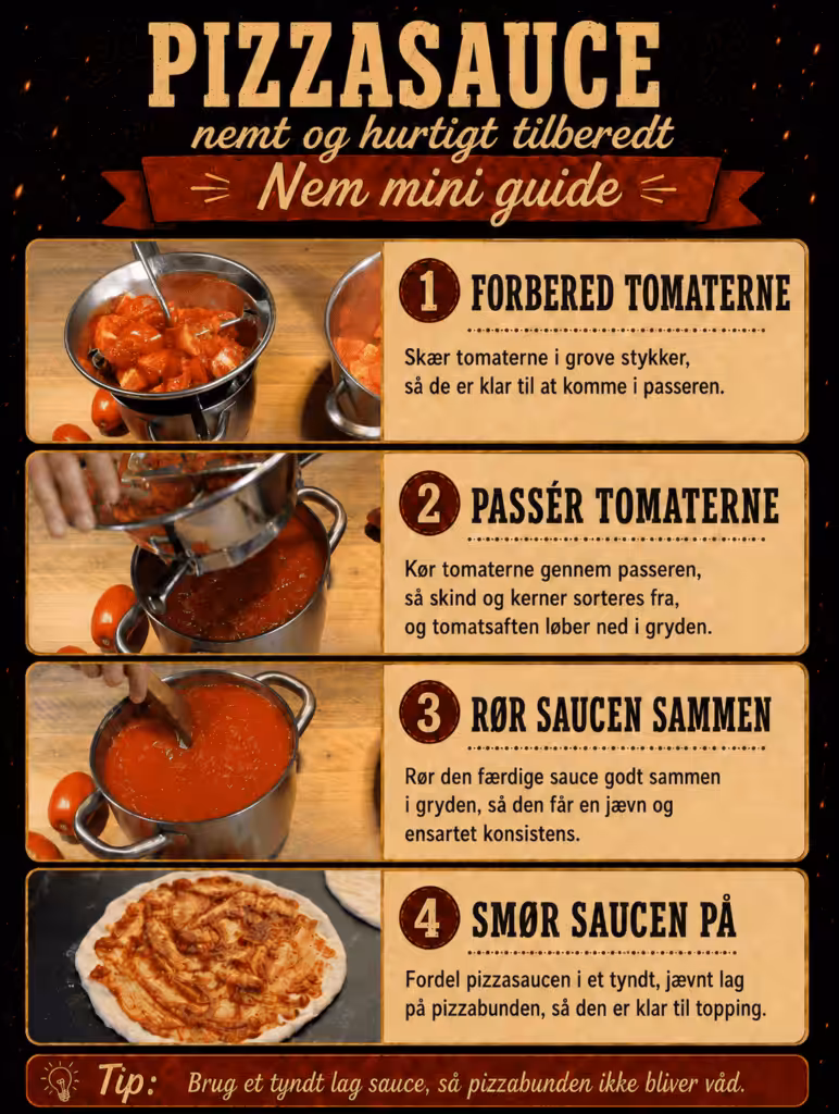 Hjemmelavet pizzasauce med San Marzano-tomater tilberedt i fire trin