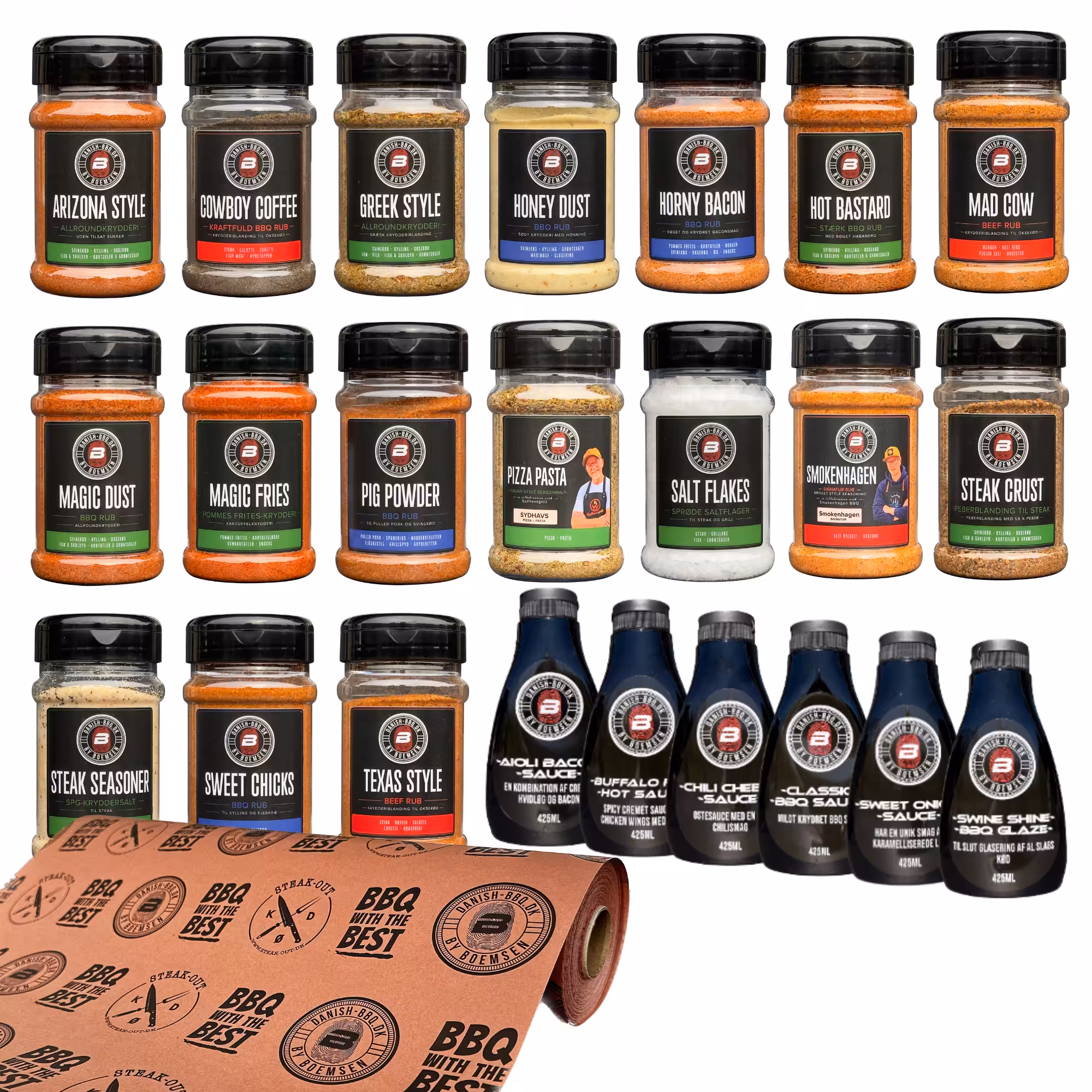 Danish BBQ Ultimate Set | 16 Rubs, 6 Saucer og Butcher Paper