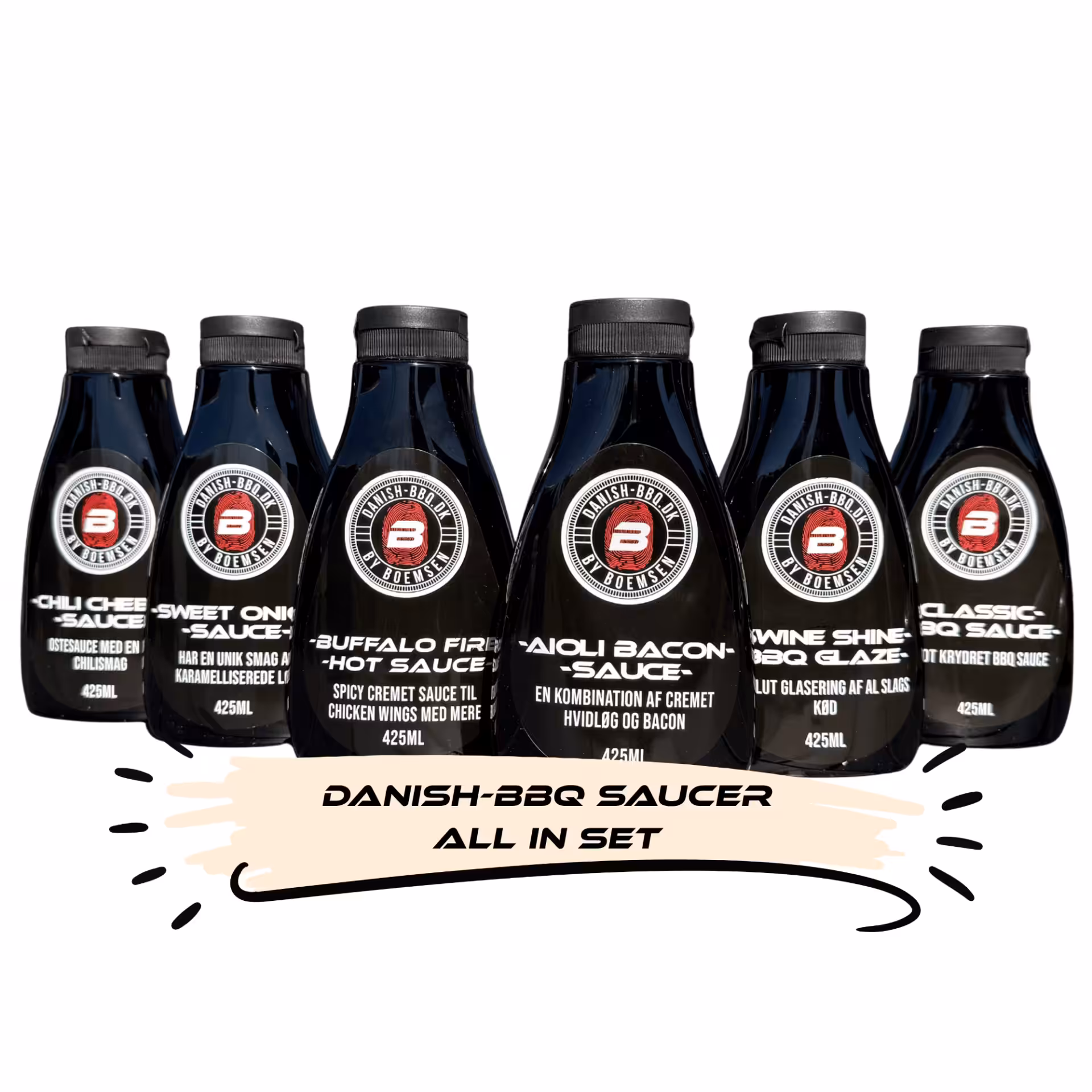 Danish BBQ Sauce All in Set | 6 BBQ Saucer – Spar 69 kr.