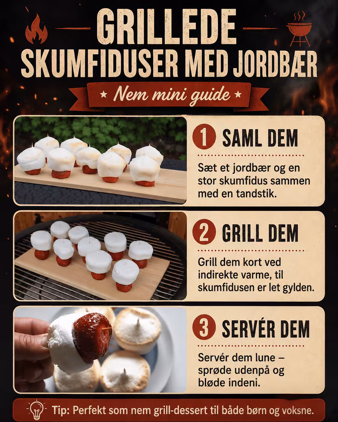 Grillede skumfiduser med jordbær Grillede skumfiduser med jordbær – nem grilldessert i tre trin
